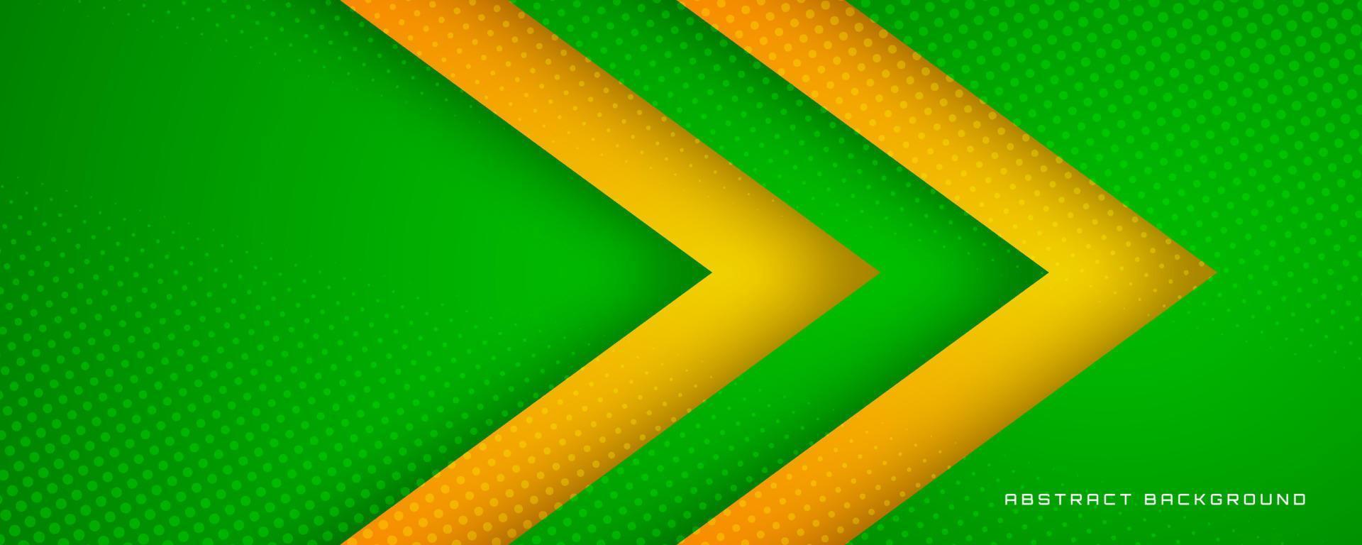 3D green yellow geometric abstract background overlap layer on bright space with colorful arrow decoration. Graphic design element cutout style concept for banner, flyer, card, or brochure cover vector