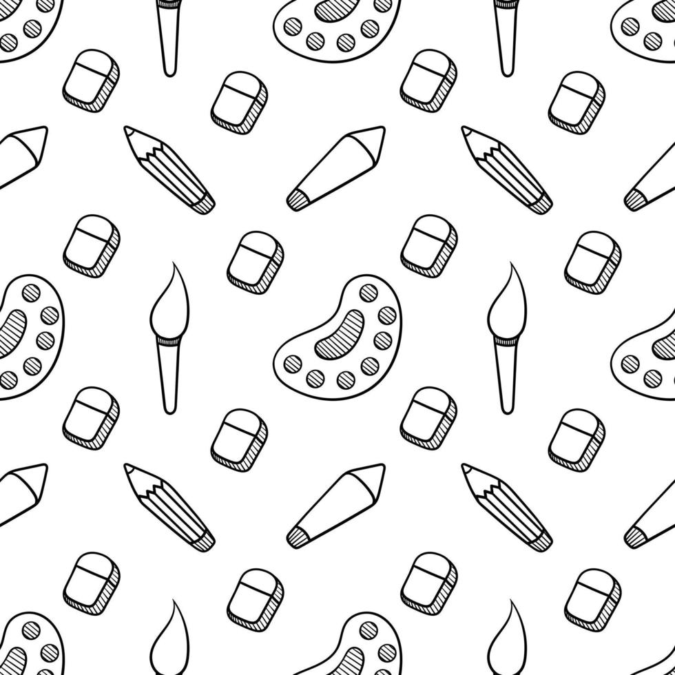 hand drawn seamless pattern of painting equipment vector