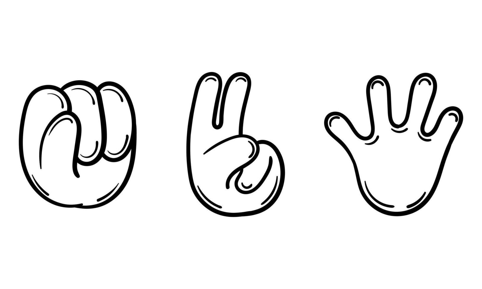 hand drawn illustration of scissors, rock and paper hand vector