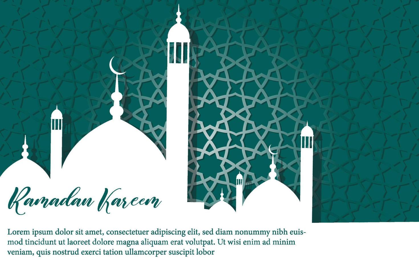 Mosque silhouette on dark green background with arabic pattern vector