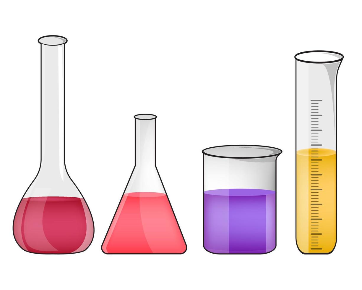 Chemical apparatus beaker conical flask for chemistry lab experiments in school vector