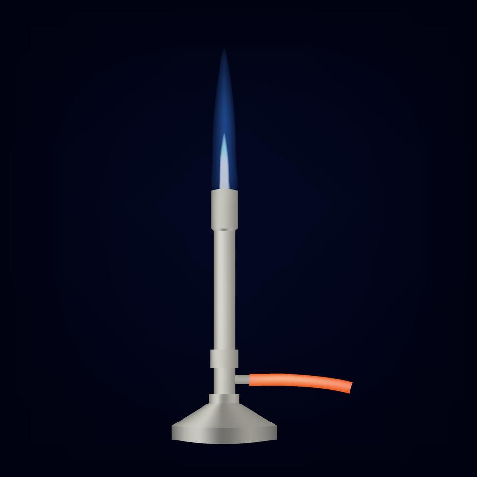 Bunsen Burner lab burner with flame in science Lab vector illustration in black background