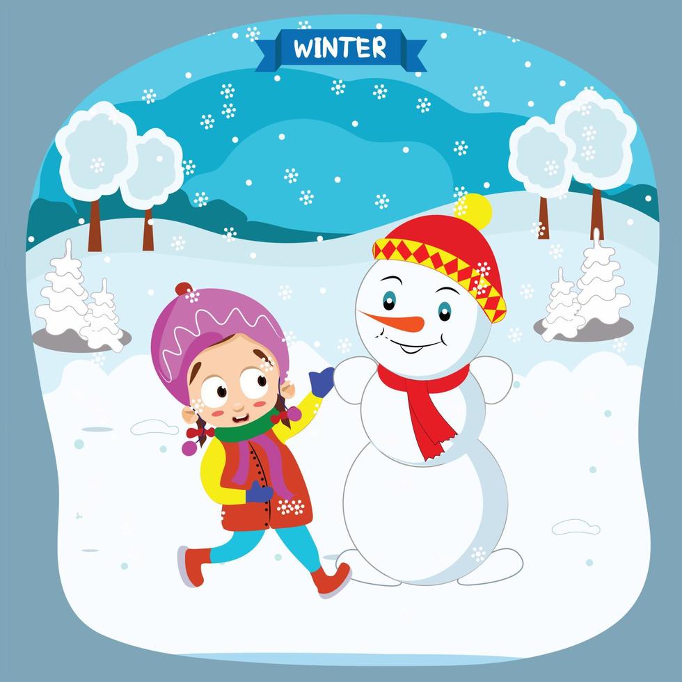 Happy cute girls playing outdoor during the winter vector illustration