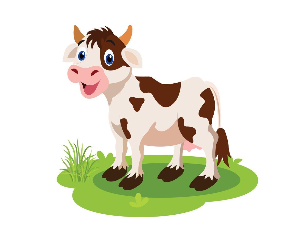 linda dibujos animados vaca en pie en césped vector ilustración