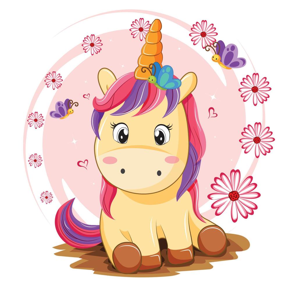 Cute Cartoon Unicorn vector illustration