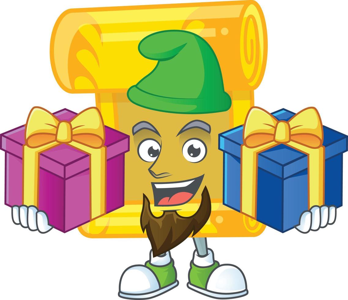 Chinese gold scroll cartoon character style vector