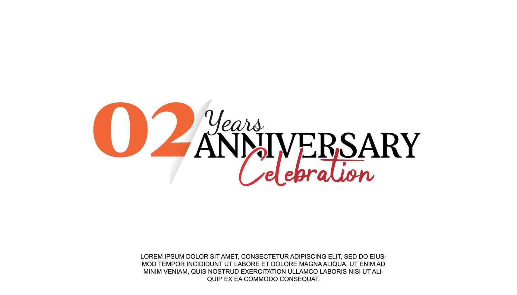 02 years anniversary logotype number with red and black color for celebration event isolated vector
