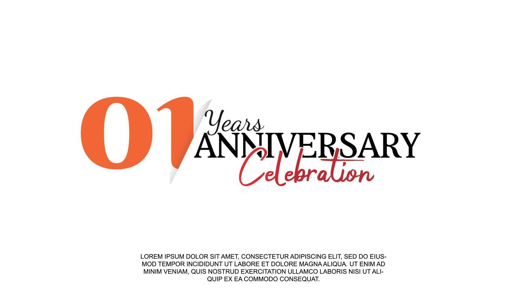 01 años aniversario logotipo número con rojo y negro color para celebracion evento aislado vector