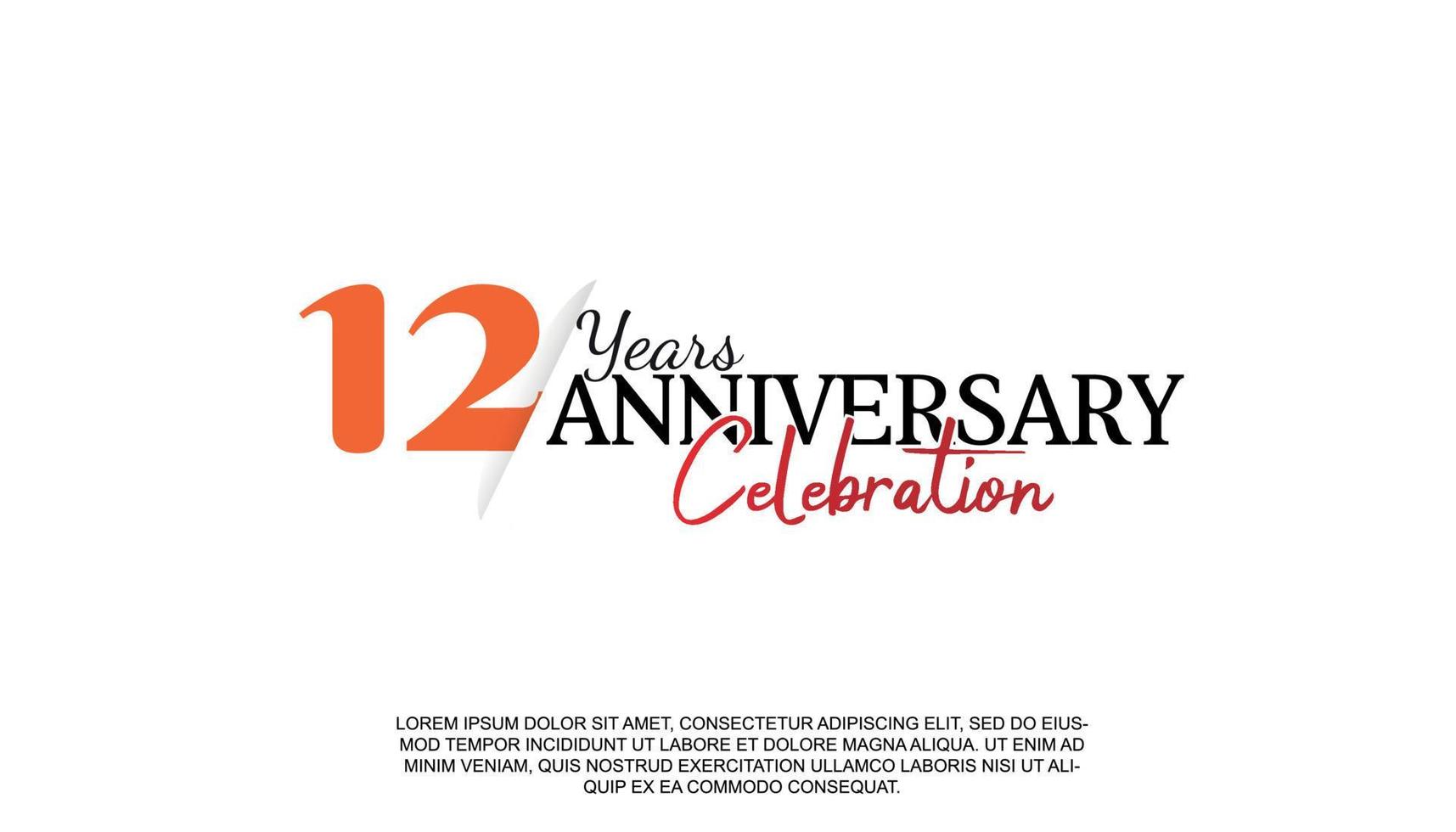 12 años aniversario logotipo número con rojo y negro color para celebracion evento aislado vector