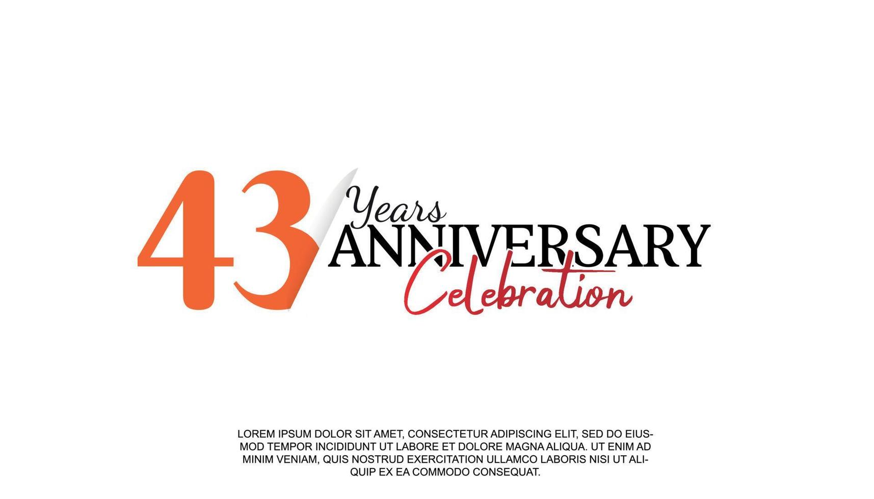 43 years anniversary logotype number with red and black color for celebration event isolated vector