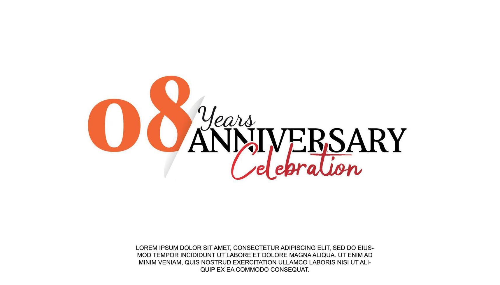 08 years anniversary logotype number with red and black color for celebration event isolated vector