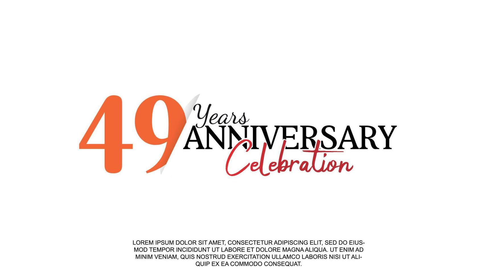 49 años aniversario logotipo número con rojo y negro color para celebracion evento aislado vector