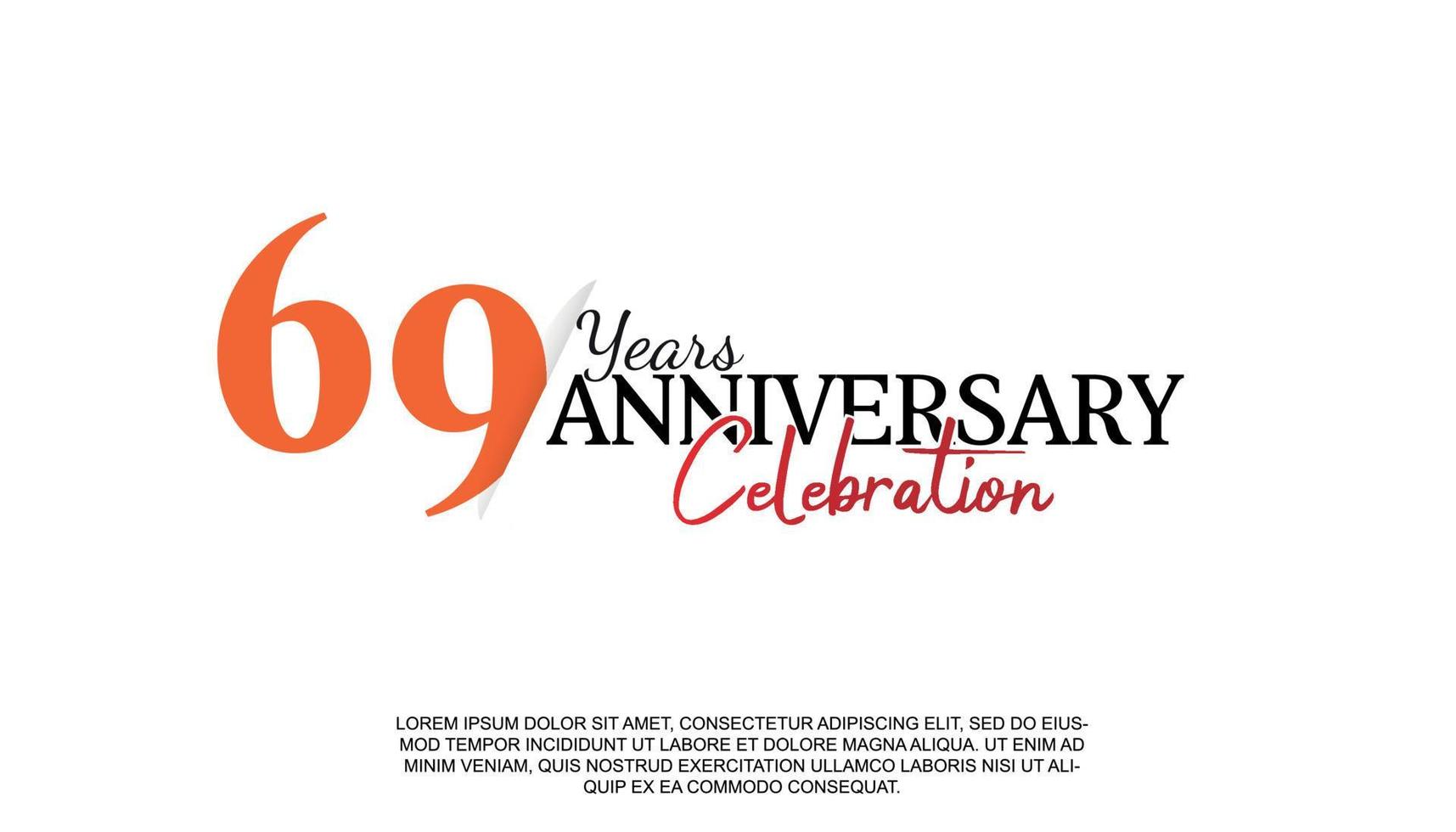 69 years anniversary logotype number with red and black color for celebration event isolated vector