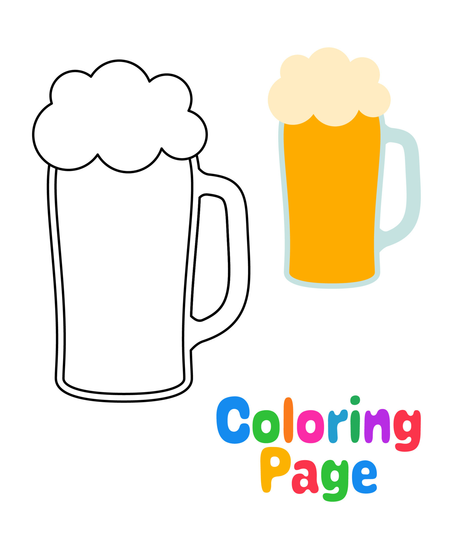 Coloring page with Beer for kids - Coloring Page With Beer For Kids Vector 