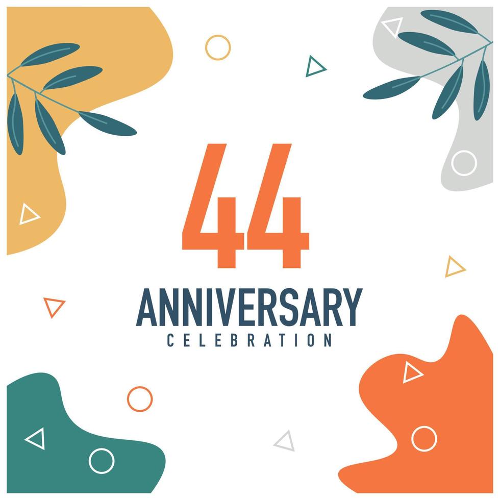 44th anniversary celebration vector colorful design on white background abstract illustration