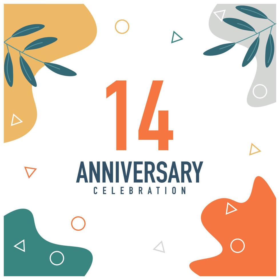 14th anniversary celebration vector colorful design on white background abstract illustration