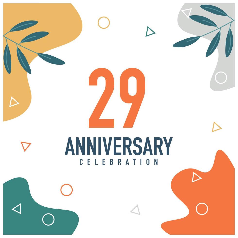 29th anniversary celebration vector colorful design on white background abstract illustration