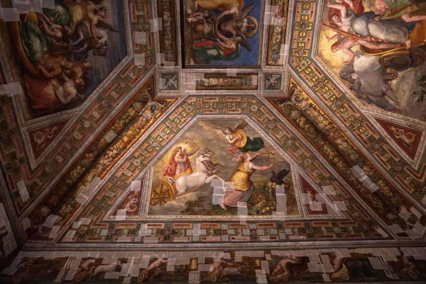 FERRARA, ITALY - SEPTEMBER 29 2018 - Medieval paintings in Estense Castle in Ferrara Italy under restoration photo
