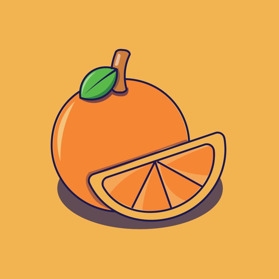 Fresh orange icon with slice orange fruit cartoon illustration vector
