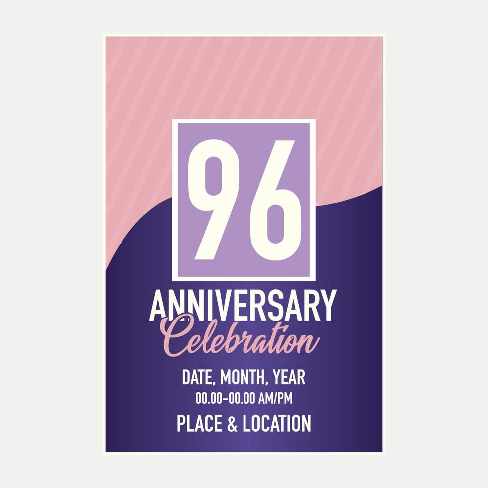 Vector 96th years anniversary vector invitation card. template of invitational for print design