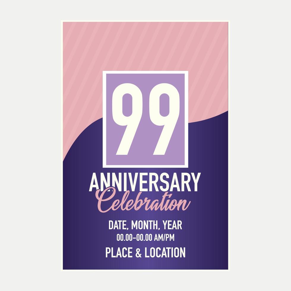 Vector 99th years anniversary vector invitation card. template of invitational for print design