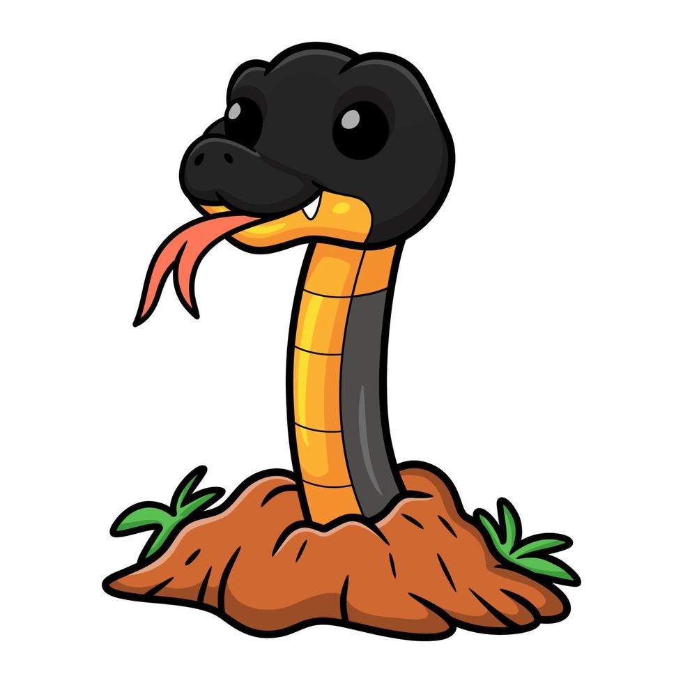 Cute northern ringneck snake cartoon out from hole vector