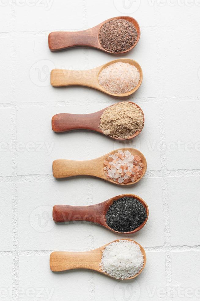 Spoons  with assorted speciality salt photo