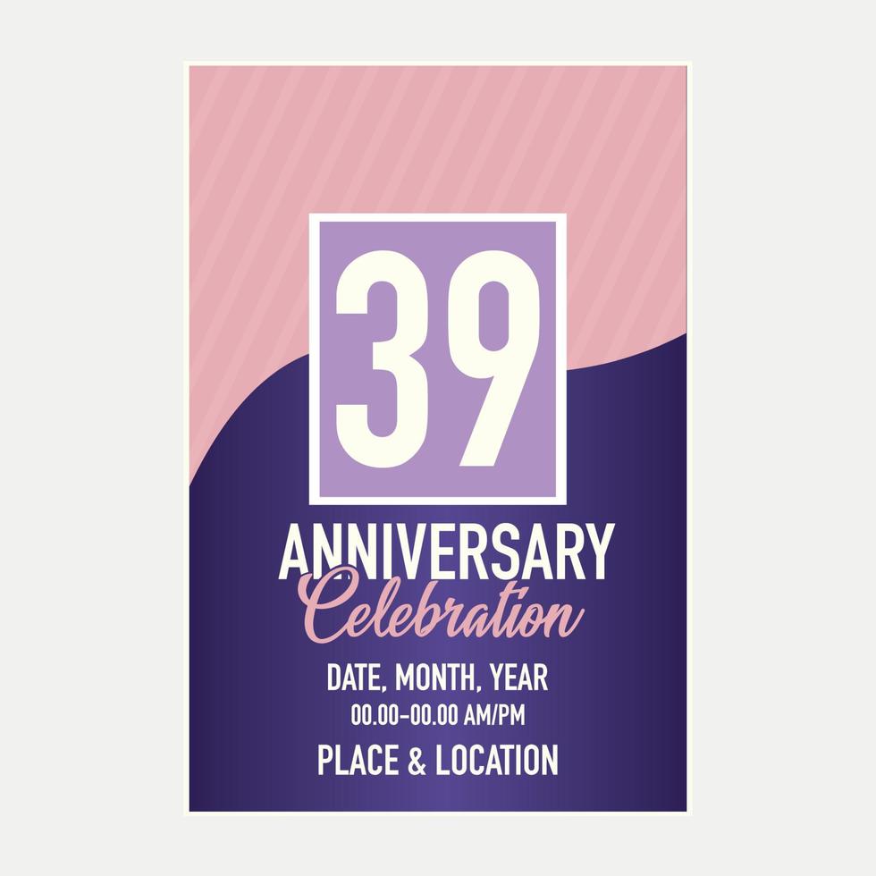 Vector 39th years anniversary vector invitation card. template of invitational for print design