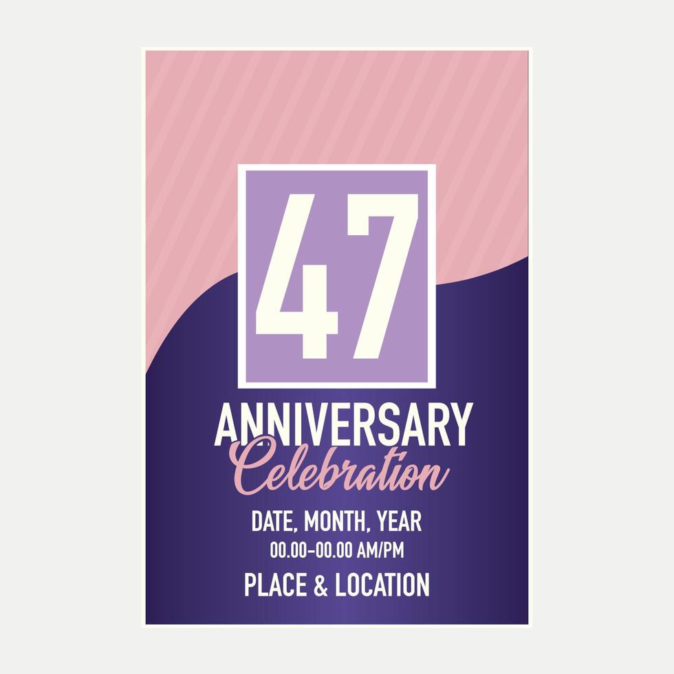 Vector 47th years anniversary vector invitation card. template of invitational for print design