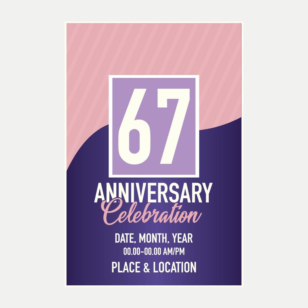 Vector 67th years anniversary vector invitation card. template of invitational for print design