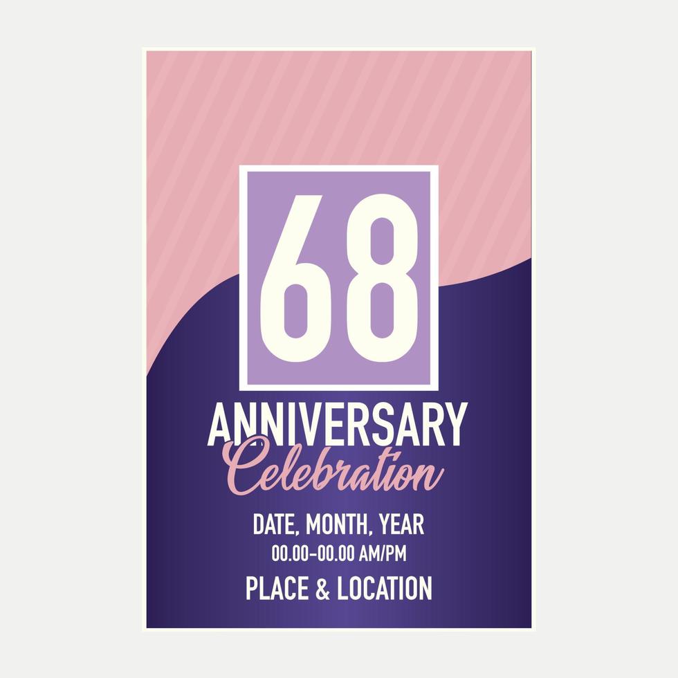 Vector 68th years anniversary vector invitation card. template of invitational for print design