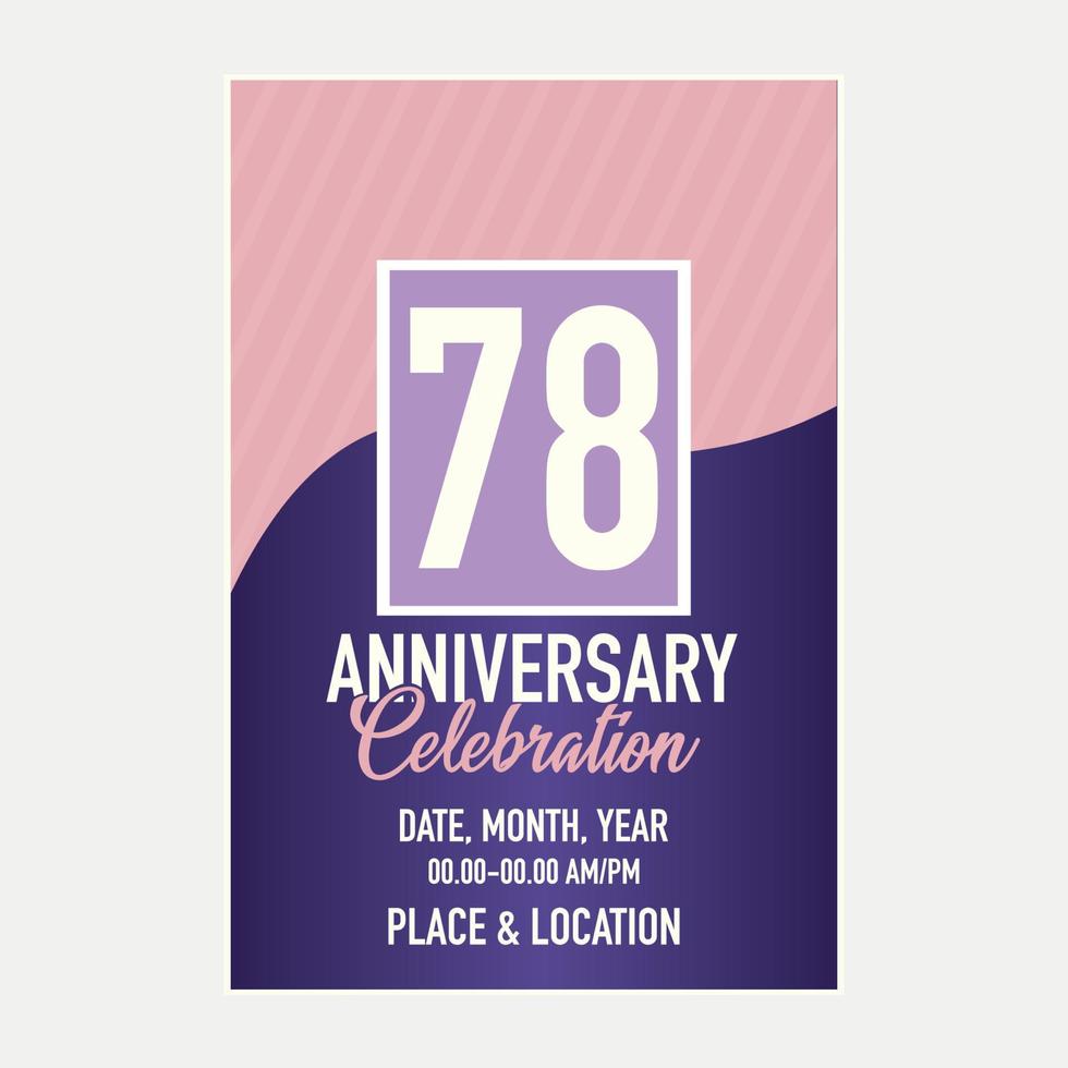 Vector 78th years anniversary vector invitation card. template of invitational for print design