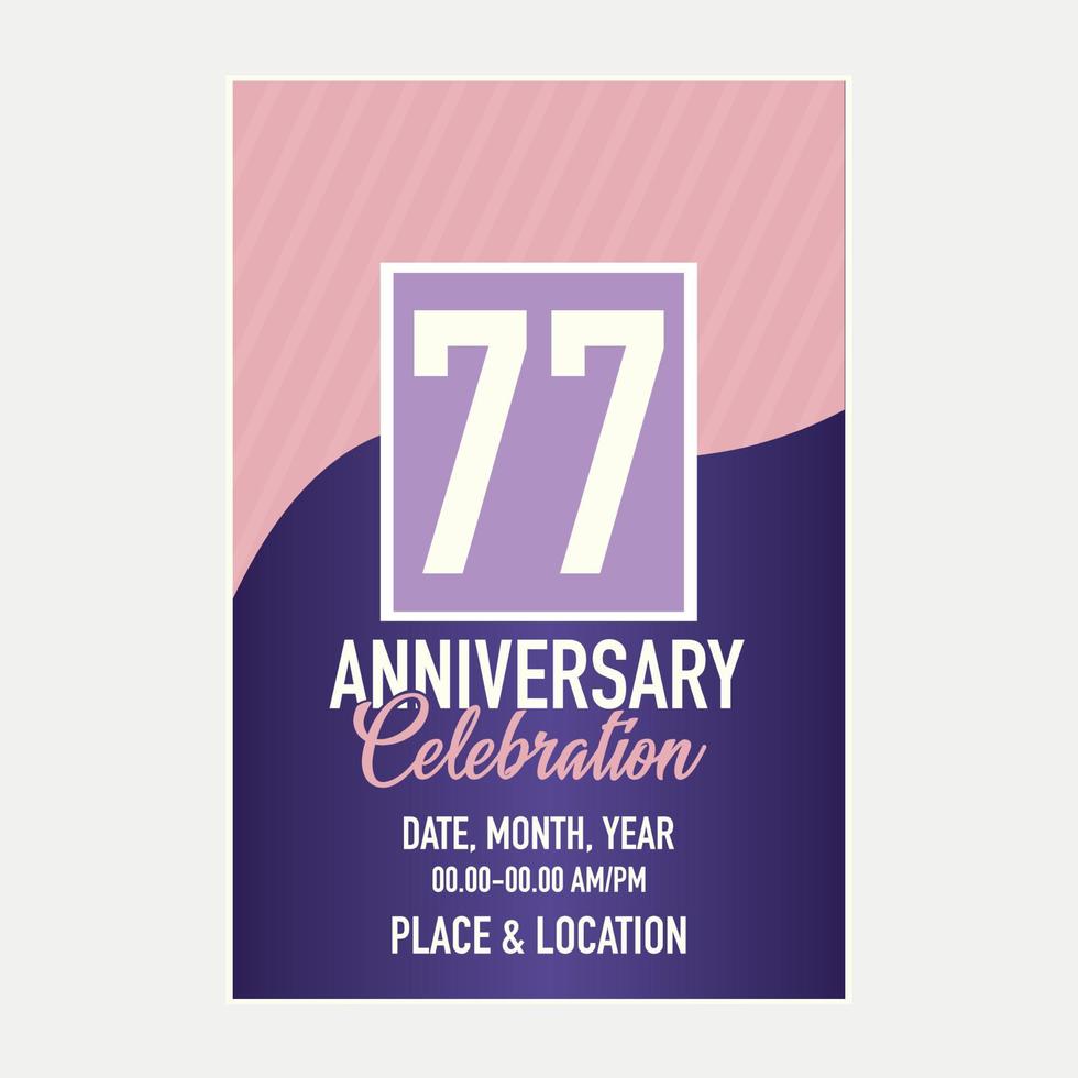 Vector 77th years anniversary vector invitation card. template of invitational for print design