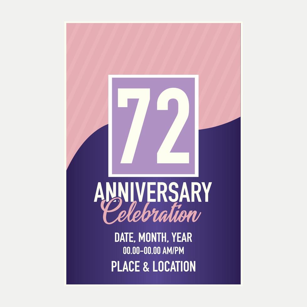 Vector 72nd years anniversary vector invitation card. template of invitational for print design