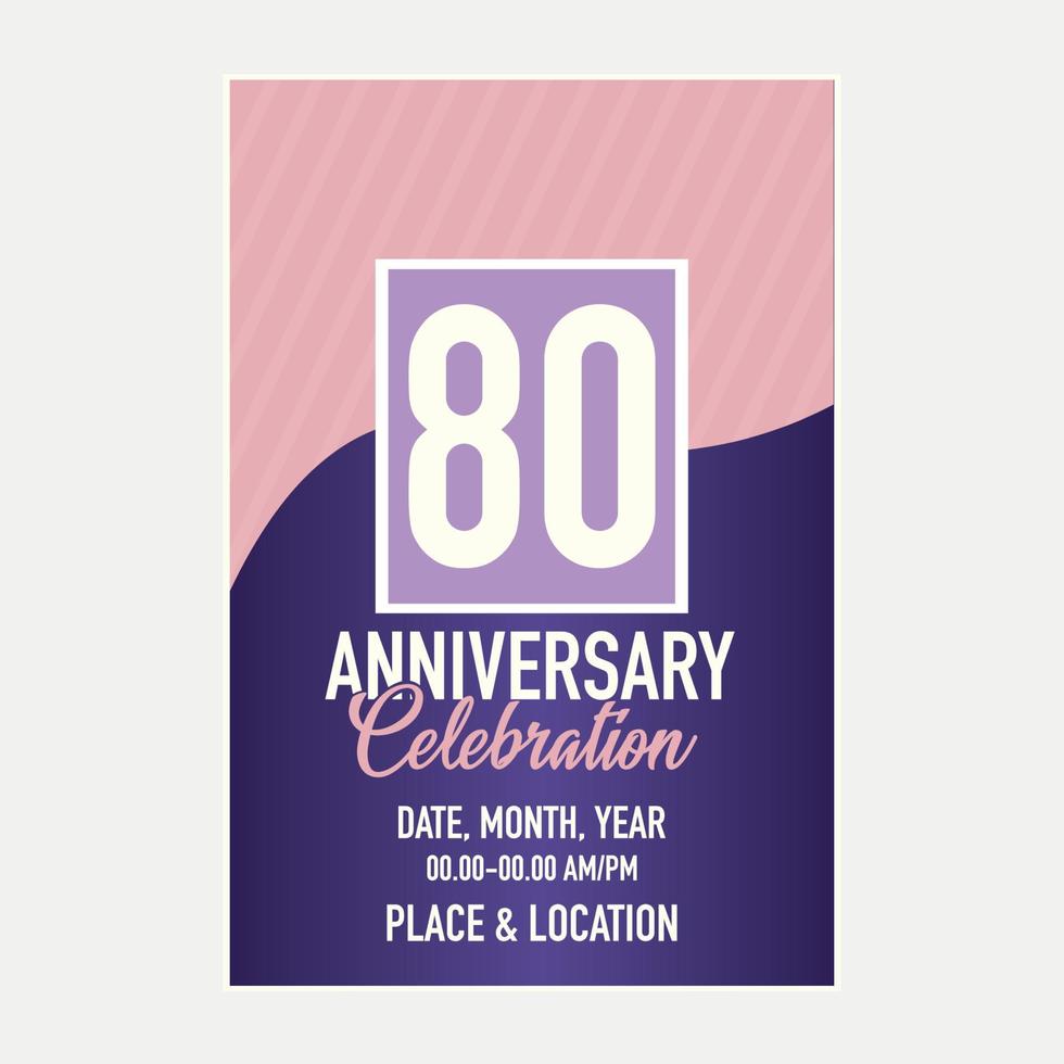 Vector 80th years anniversary vector invitation card. template of invitational for print design