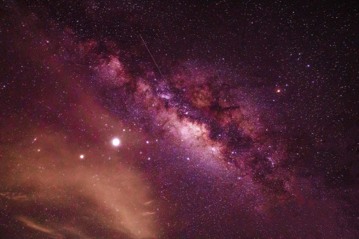 paisaje ver con lechoso camino galaxia y millón estrella en el cielo en noche hora foto