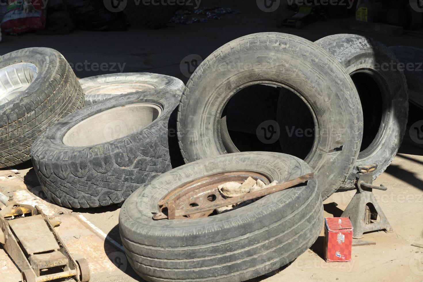 lot of old tires detail photo