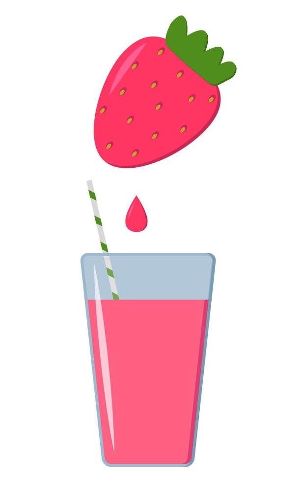 strawberry juice in a glass and strawberry berry vector