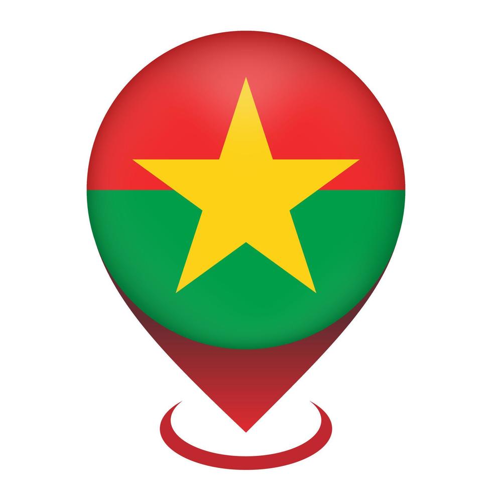 Map pointer with contry Burkina Faso. Burkina Faso flag. Vector illustration.