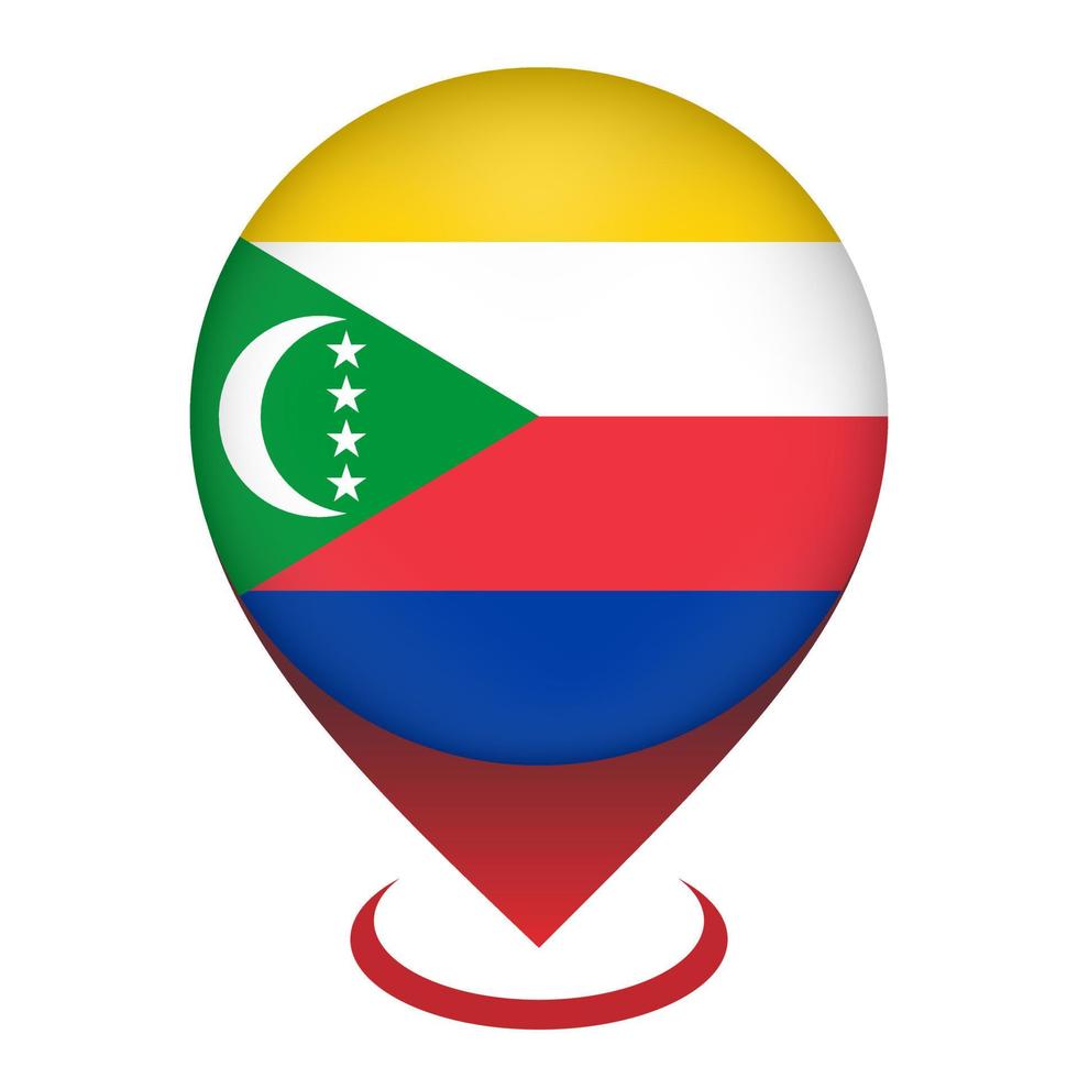 Map pointer with contry Comoros. Comoros flag. Vector illustration.