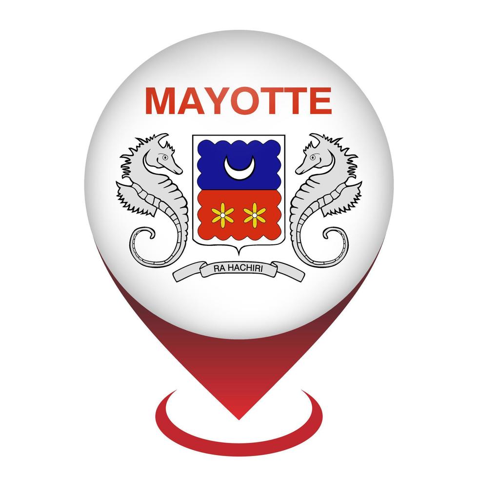Map pointer with contry Mayotte. Mayotte flag. Vector illustration.