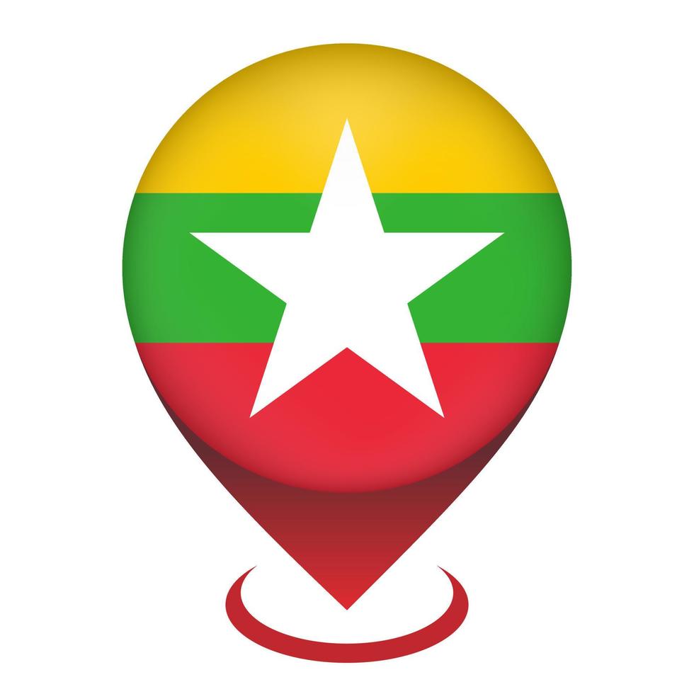 Map pointer with contry Myanmar. Myanmar flag. Vector illustration.