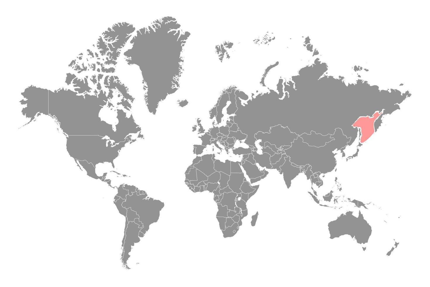 mar de okhotsk en el mundo mapa. vector ilustración.