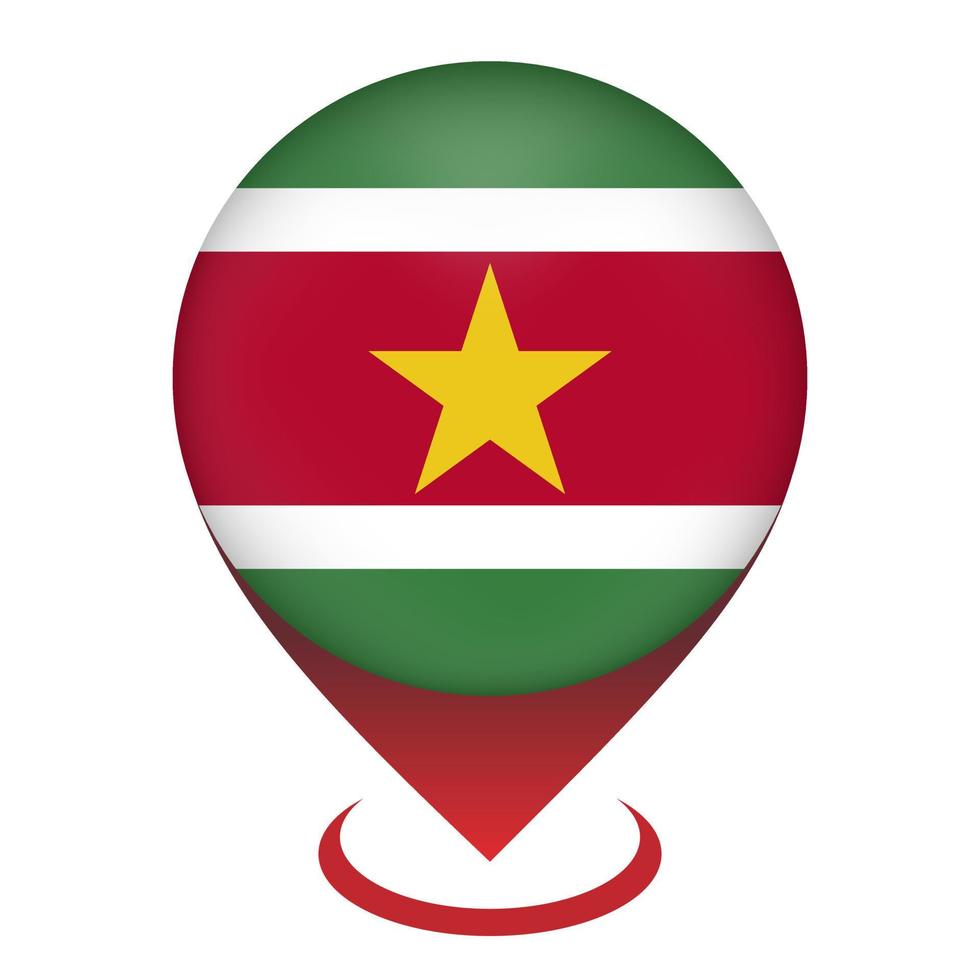 Map pointer with contry Suriname. Suriname flag. Vector illustration.