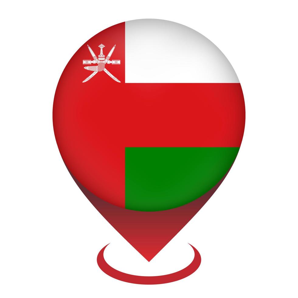 Map pointer with contry Oman. Oman flag. Vector illustration.