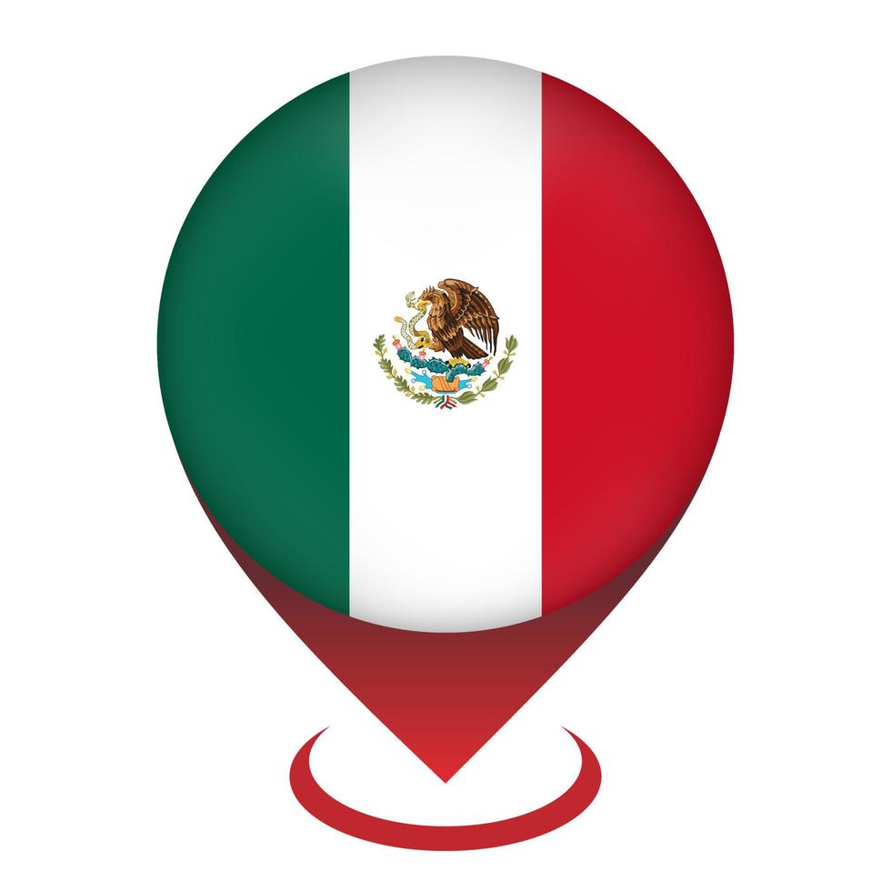 Map pointer with contry Mexico. Mexico flag. Vector illustration.