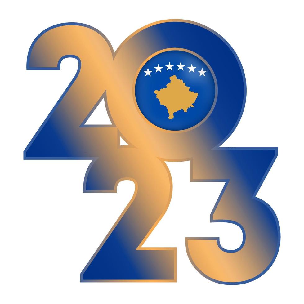 Happy New Year 2023 banner with Kosovo flag inside. Vector illustration.