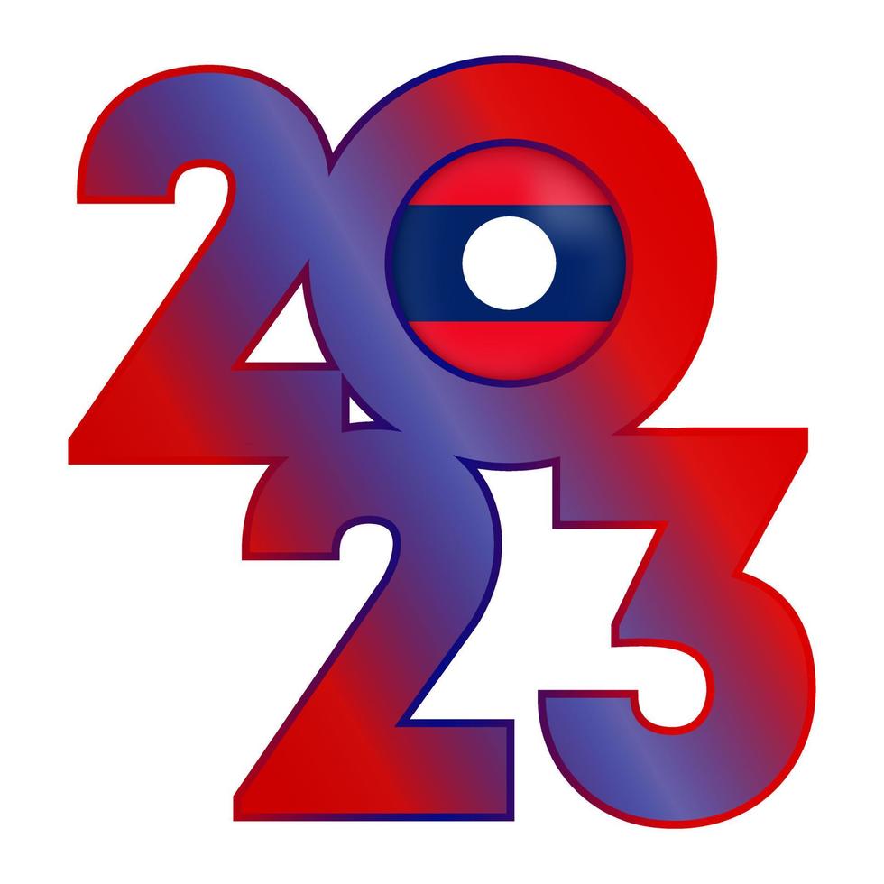 Happy New Year 2023 banner with Laos flag inside. Vector illustration.