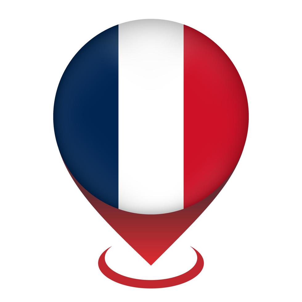 Map pointer with contry France. France flag. Vector illustration.