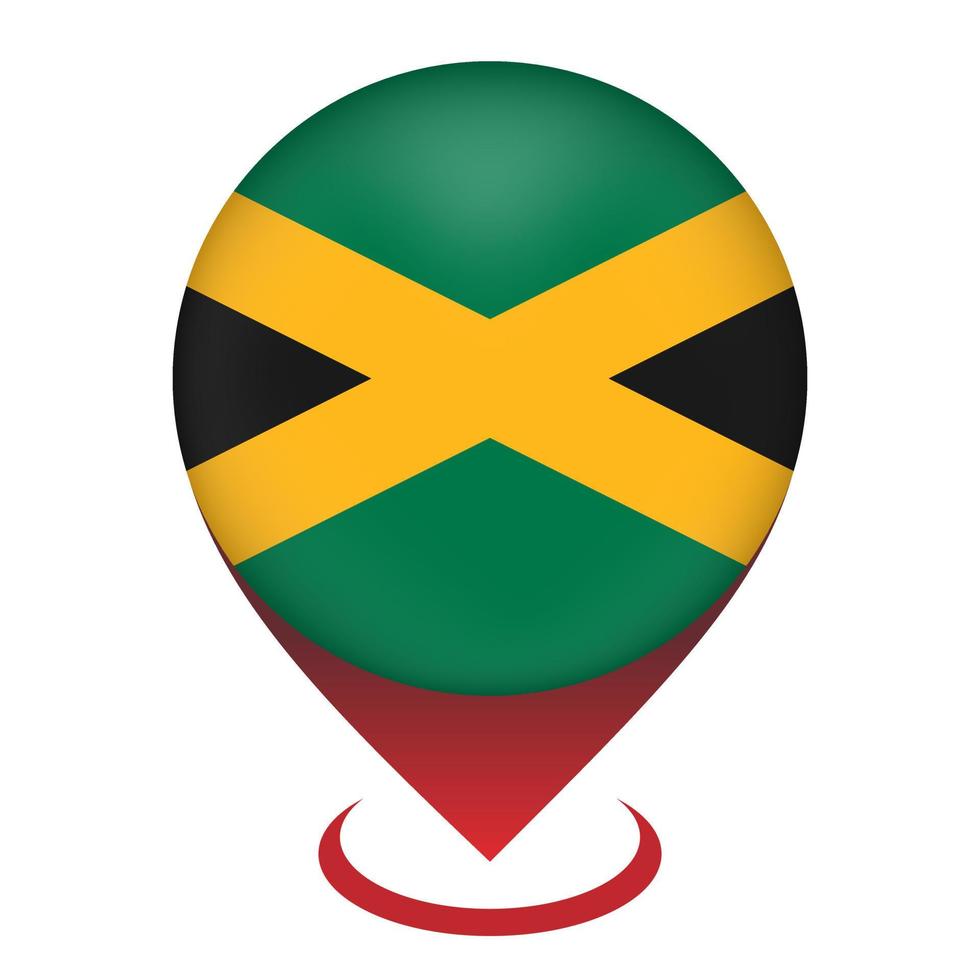 Map pointer with contry Jamaica. Jamaica flag. Vector illustration.